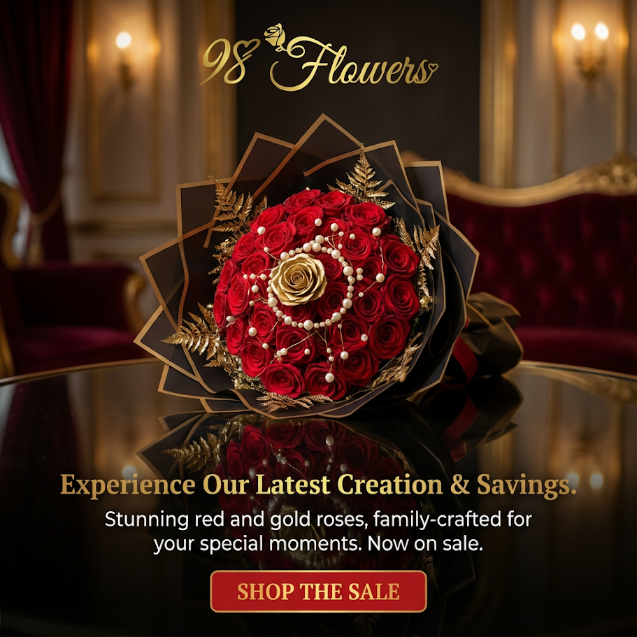 Royal Red & Gold Rose Bouquet image 0