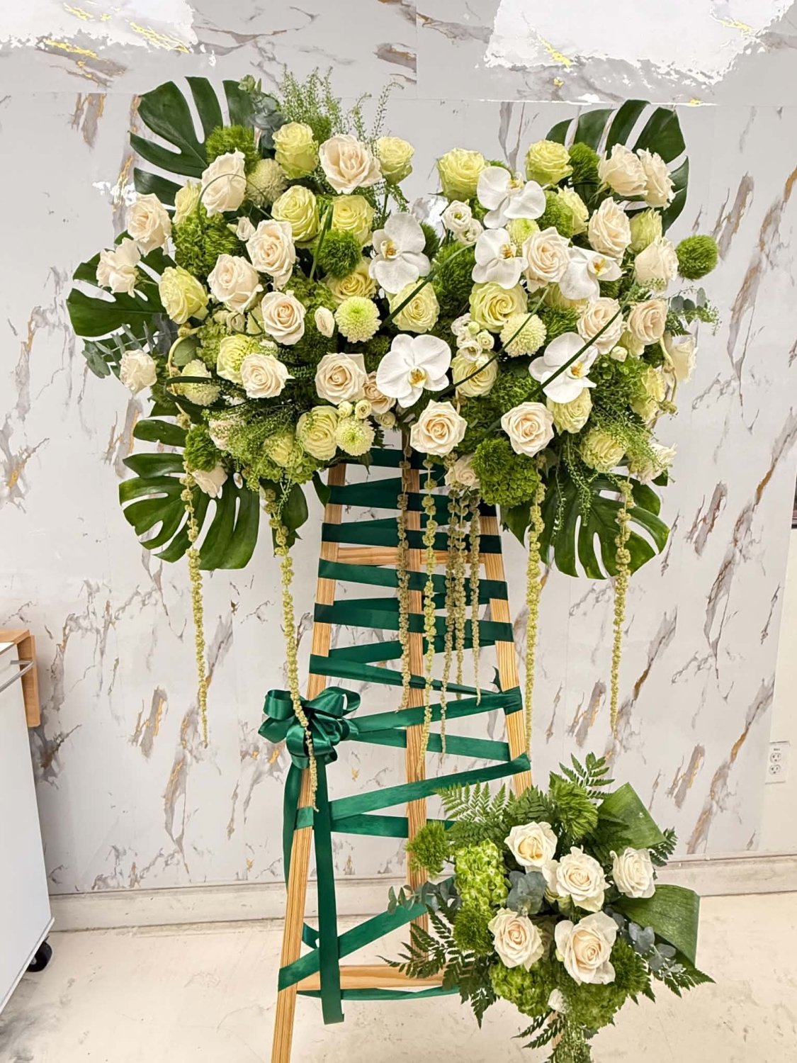 Green & Ivory Rose Orchid Two Tier Grand Opening Stand - 98 FLOWERS
