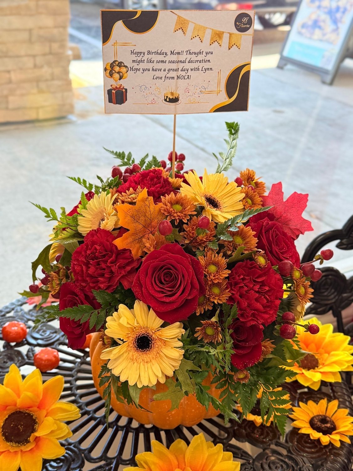 Harvest Pumpkin Rose & Gerbera Arrangement - 98 FLOWERS