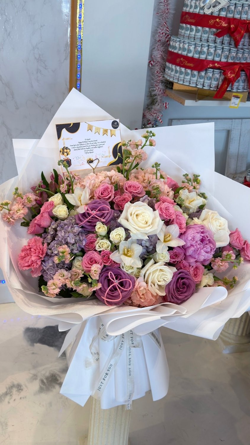 Lavender Garden Rose Hydrangea & Orchid Bouquet - 98 FLOWERS