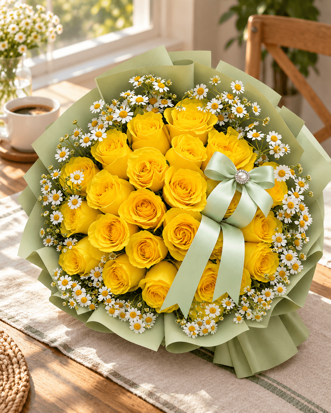 Lemon Meadow – Yellow Rose & Daisy Bouquet - 98 FLOWERS