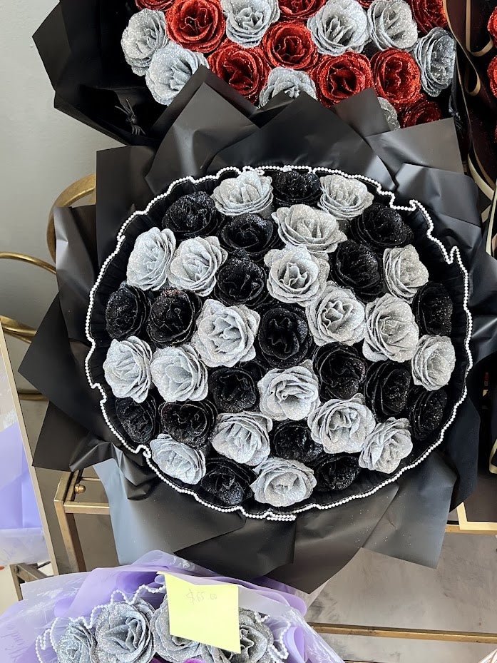 Midnight Silver Rose Bouquet - 98 FLOWERS