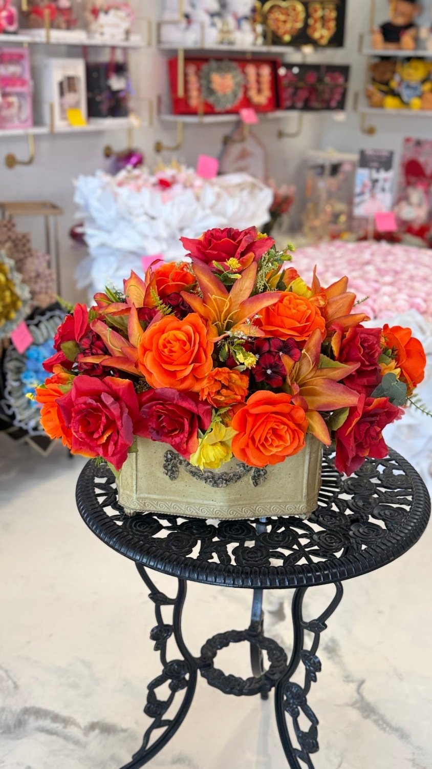Orange Orchid Artificial Rose & Gerbera Flower Box - 98 FLOWERS