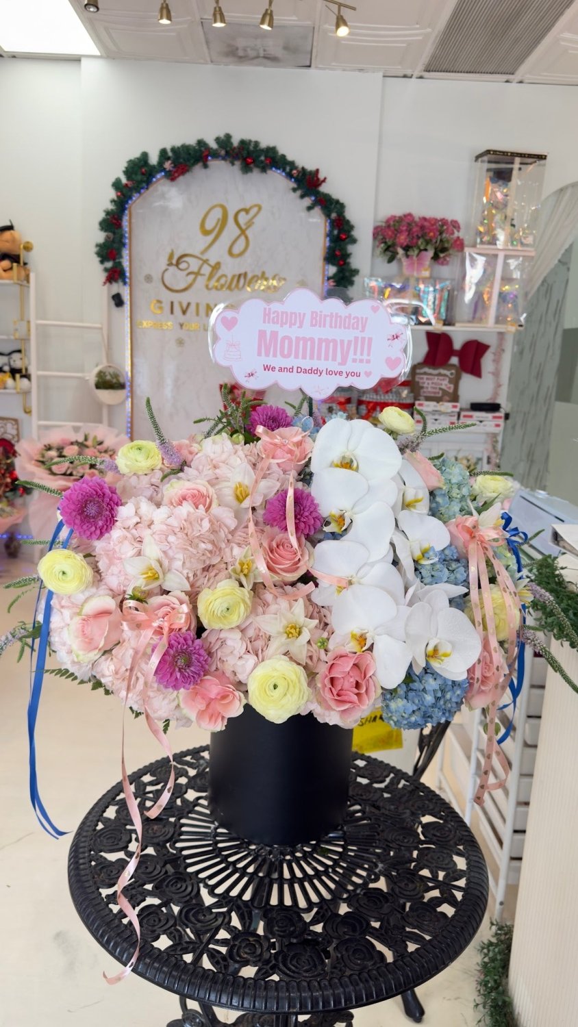 Pastel Orchid Rose & Hydrangea Flower Box - 98 FLOWERS