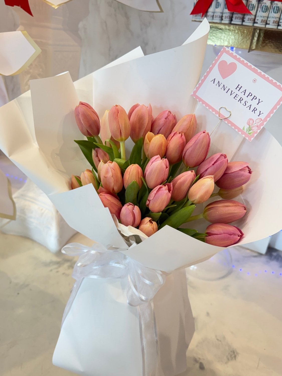 Peach & Pink Tulip Bouquet - 98 FLOWERS