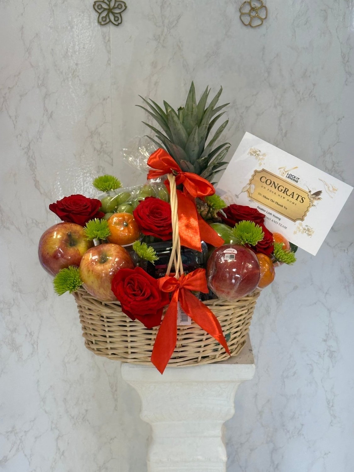 Pineapple Red Rose & Fruit Gift Basket - 98 FLOWERS