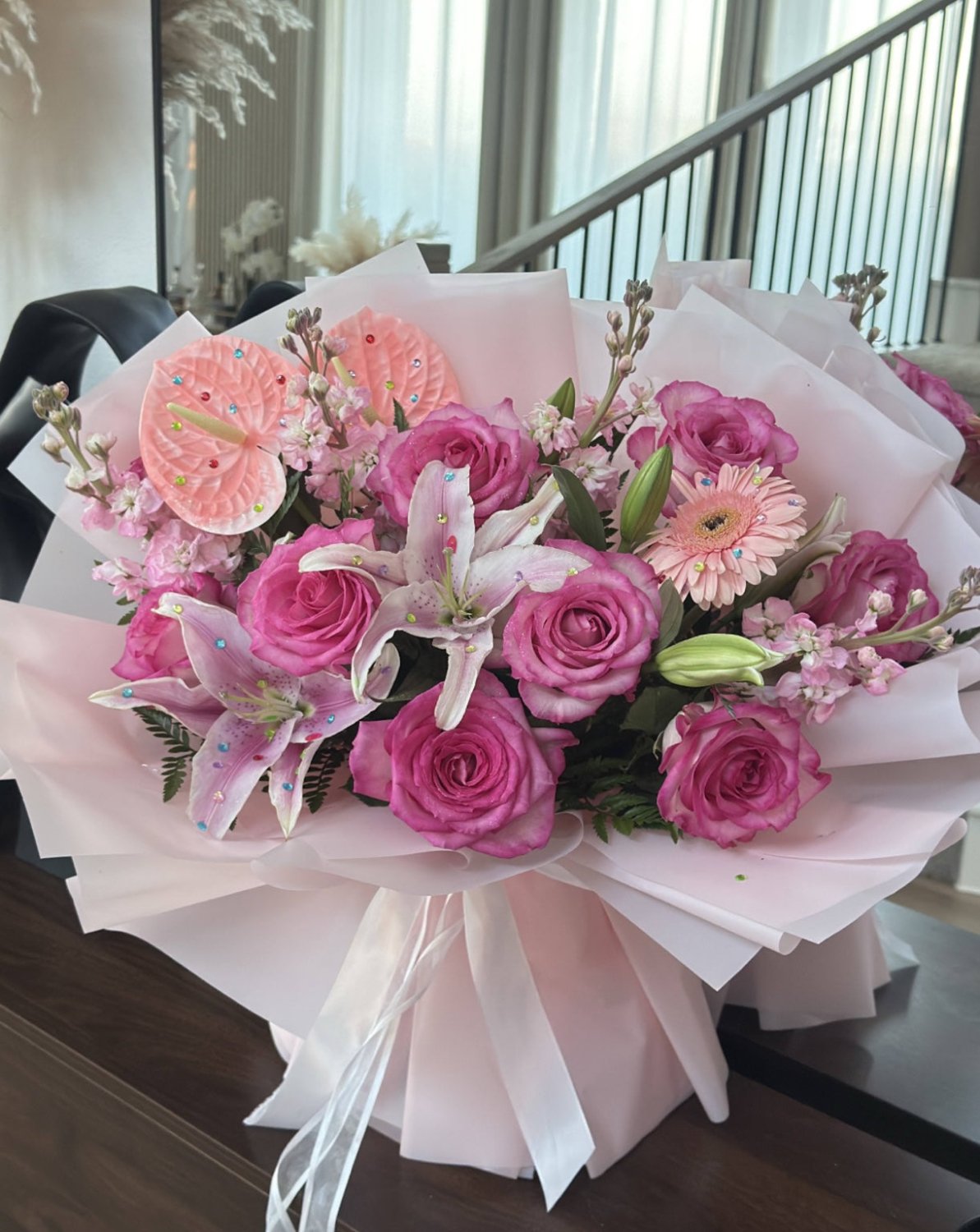 Pink Jewel Garden Bouquet - 98 FLOWERS