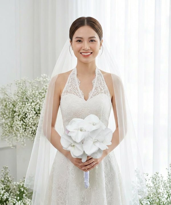 Pure White Orchid Bridal Bouquet - 98 FLOWERS