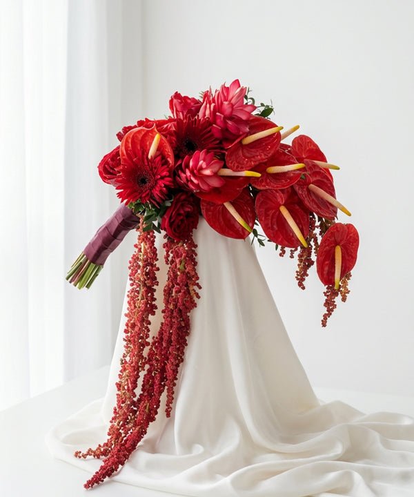 Scarlet Cascade Bridal Bouquet - 98 FLOWERS