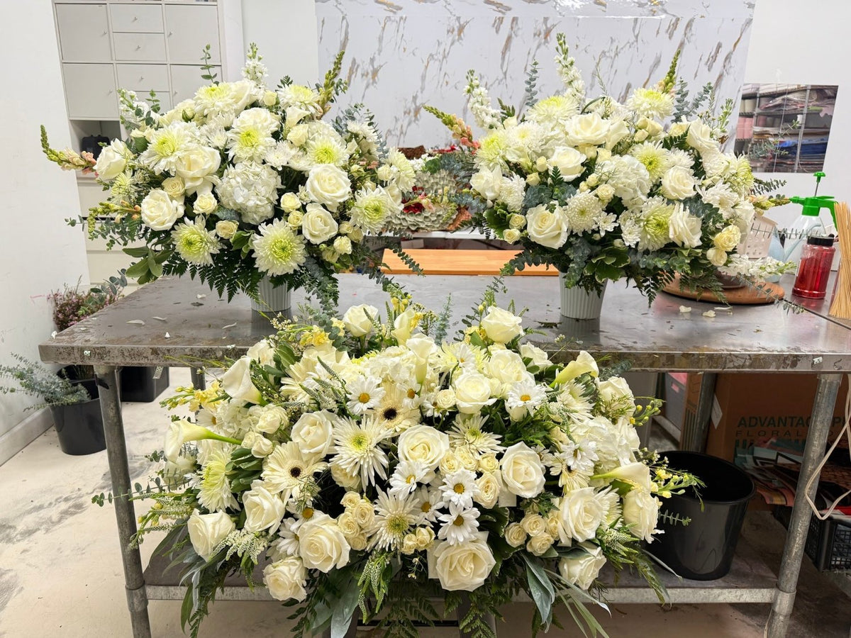 White Rose & Lily Funeral Flower Set - 98 FLOWERS
