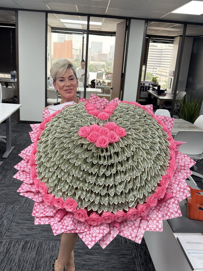 200-Bill Giant Heart Money Flower Bouquet - 98 FLOWERS