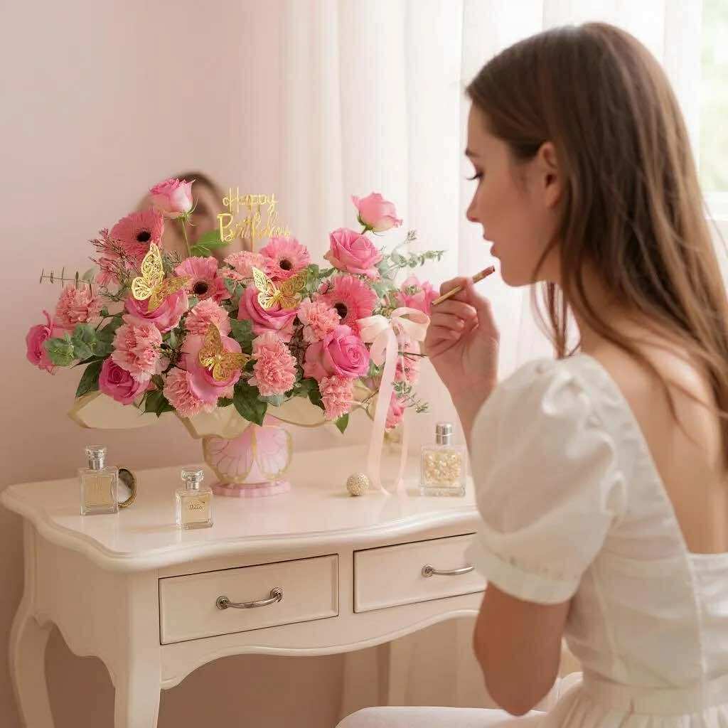 Butterfly Bloom – Pink Birthday Vase image 1