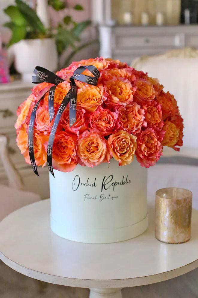 Sunset Splendor: The 65 Orange Rose Box image 0