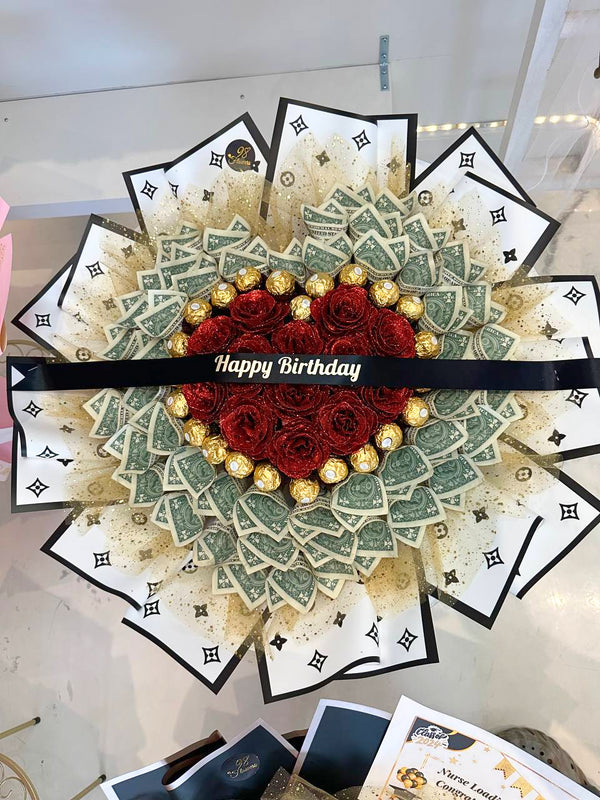 Opulent Heart Money and Chocolate Bouquet image 0