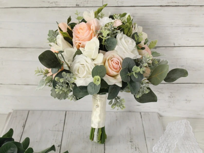Blush Ivory Rose Wedding Bouquet image 0