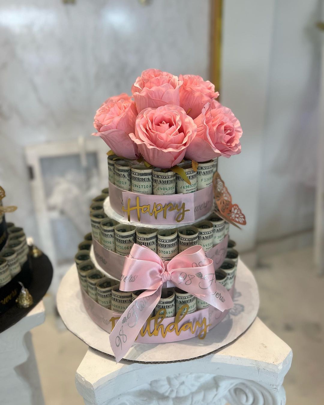 Triple Tier Treasure Money Cake - Pink image