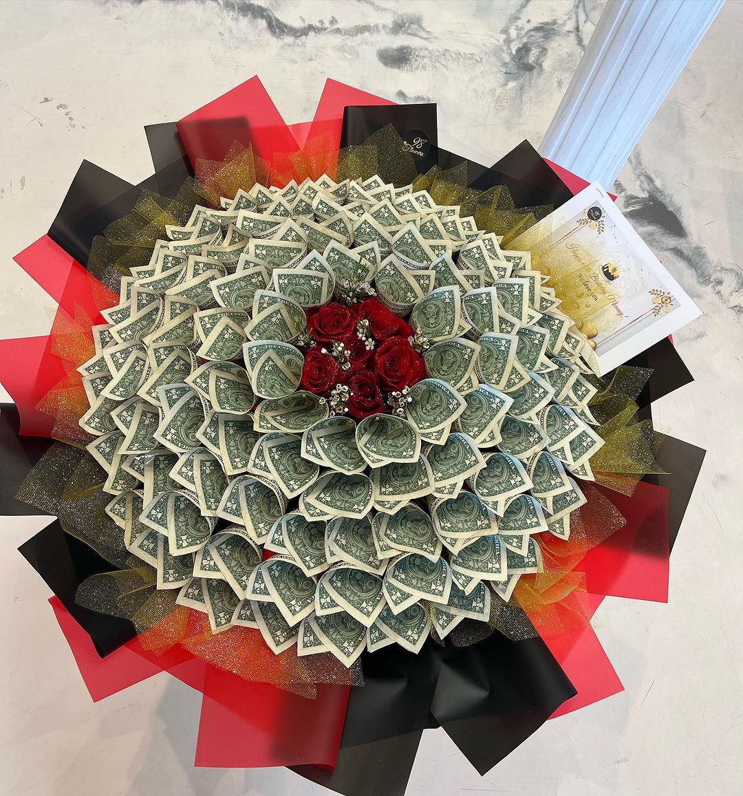 Red & black paper money flowers image 0