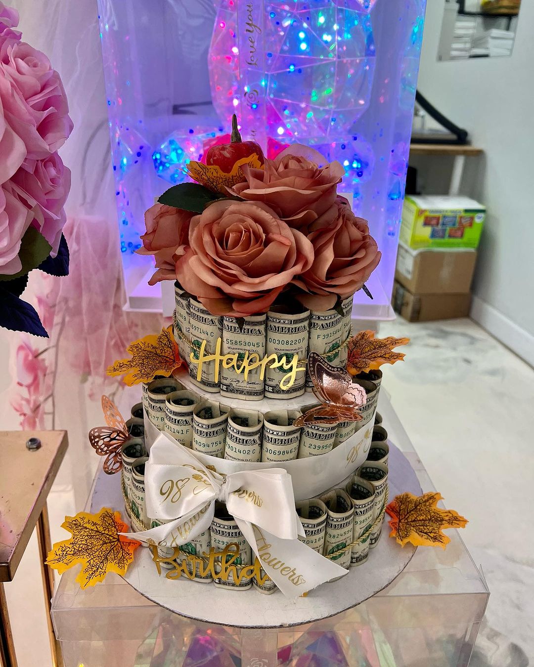 Triple Tier Treasure Money Cake - Blue image