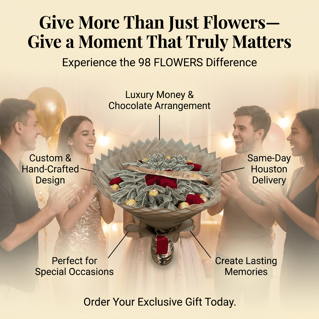 50-Bill Luxury Money Bouquet with Chocolate - 98 FLOWERS