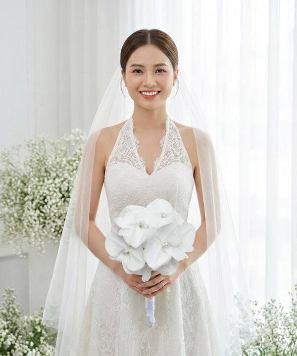Pure White Orchid Bridal Bouquet image 1