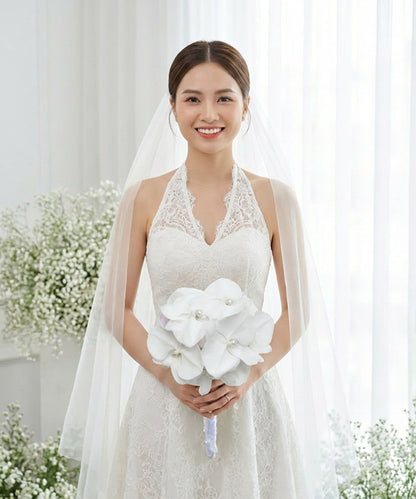 Pure White Orchid Bridal Bouquet image 1