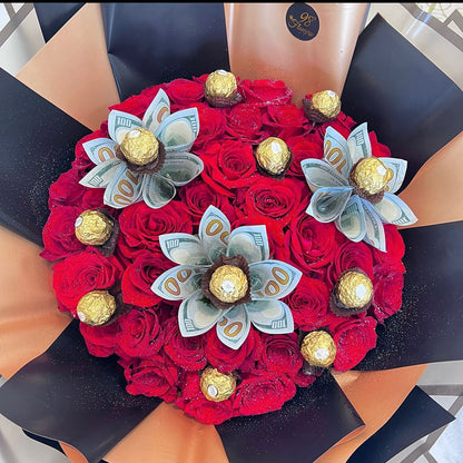 50 Red Rose with Money Flowers image 1