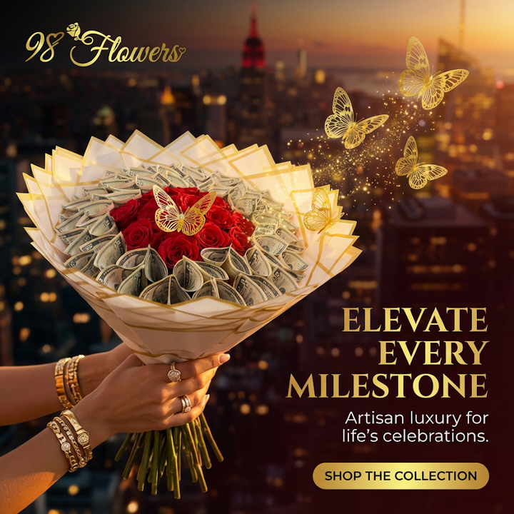 Luxury Money Bouquet with Red Roses & Butterfly Accents
