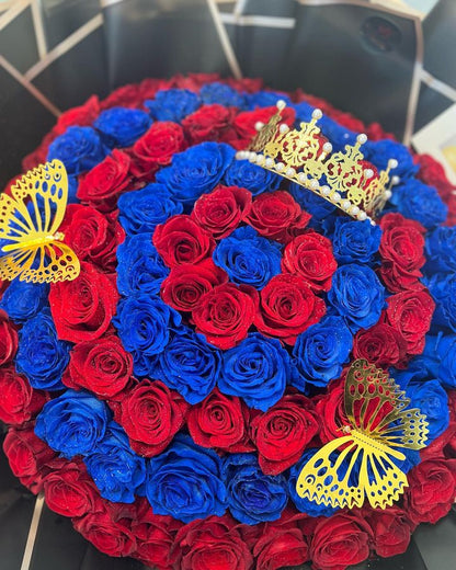 98 Round Shape - Medium Size (35 Roses), RED & BLUE ROSES image