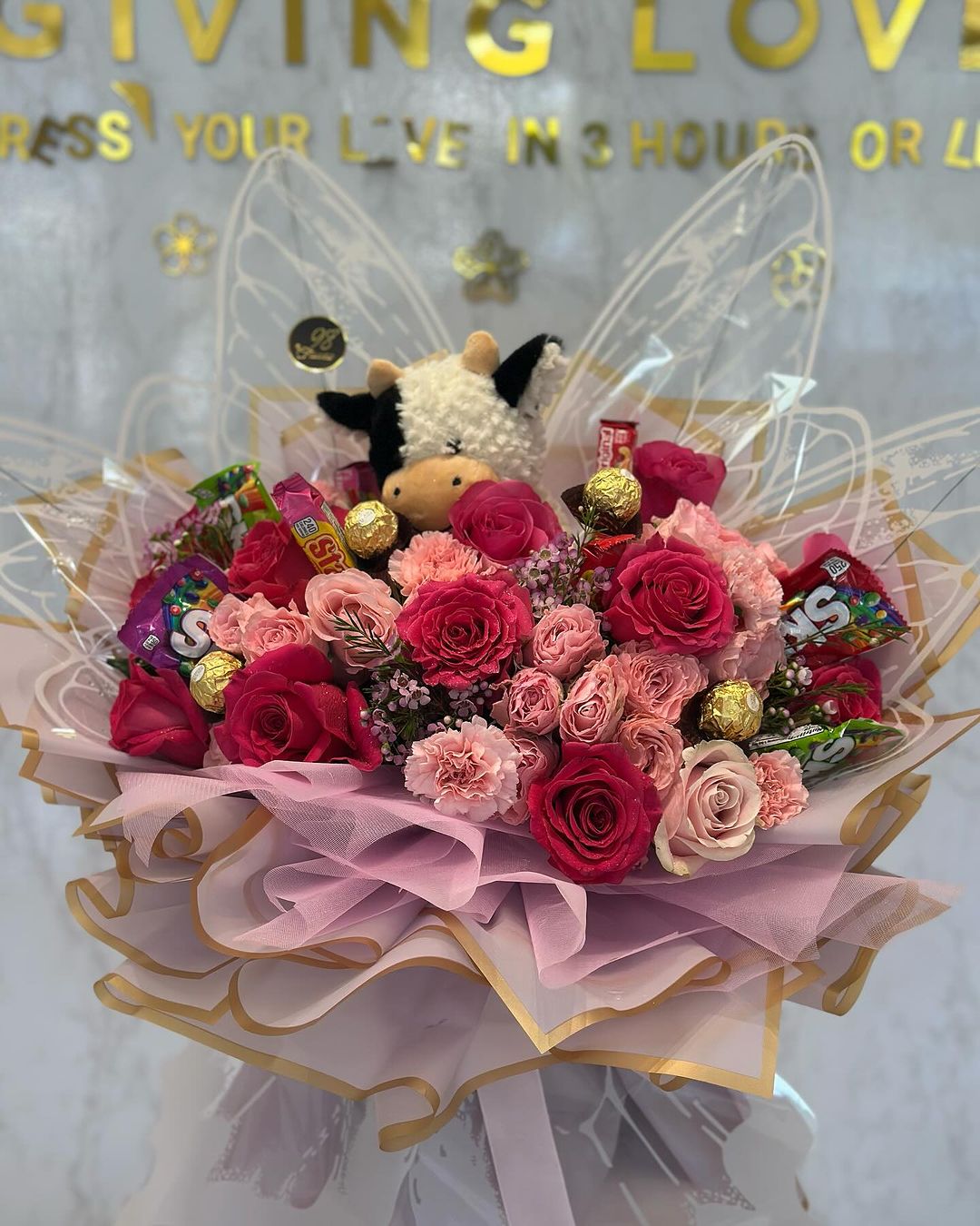 Sweet Surprise Candy & Rose Bouquet with Plush Toy image 1