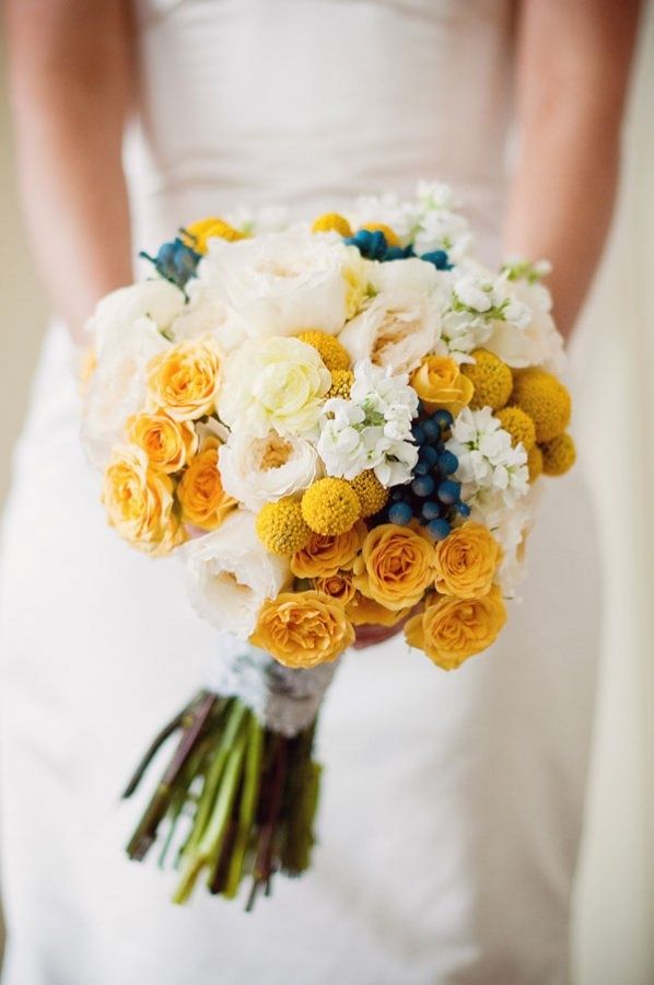 Golden Blue Garden Wedding Bouquet image 0