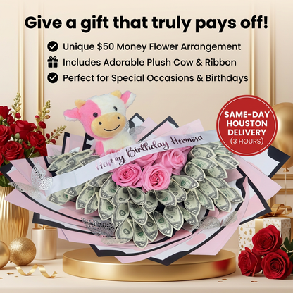 Money Flower Bouquet with Plush Cow image 0