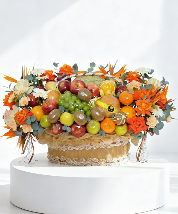 Luxury Floral & Premium Fruit Harvest Basket image 0