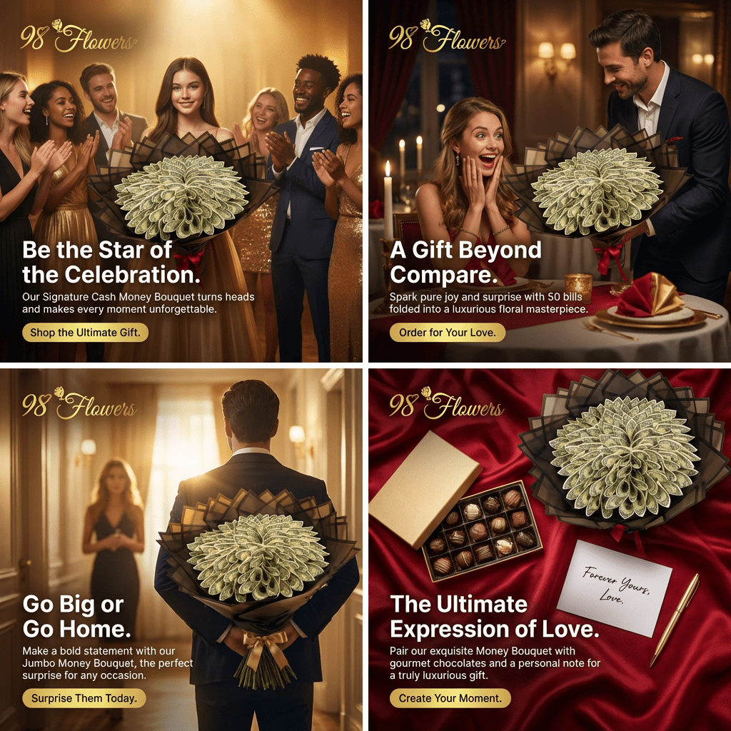 98 Flowers Signature Cash Money Bouquet – 50 Real Bills - 98 FLOWERS