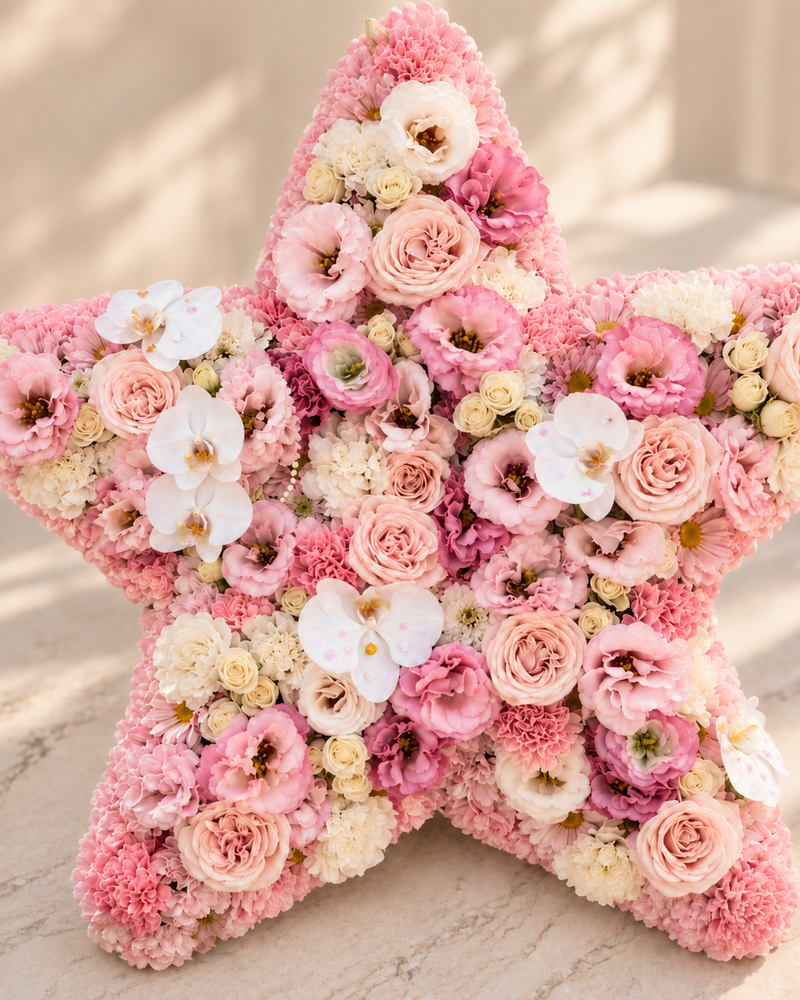 AI visualization: Starlight Blush pink and cream star flower arrangement – detail view