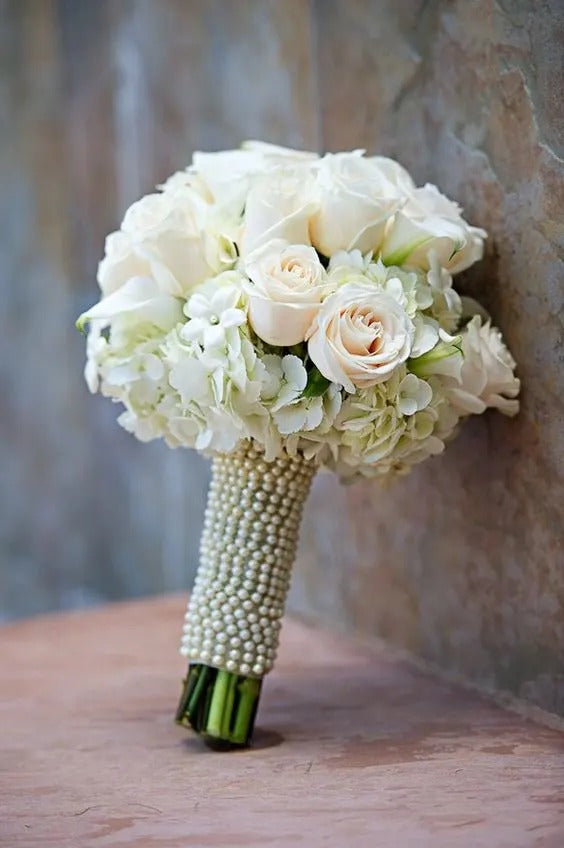 Pearl Elegance White Rose Bridal Bouquet image 0
