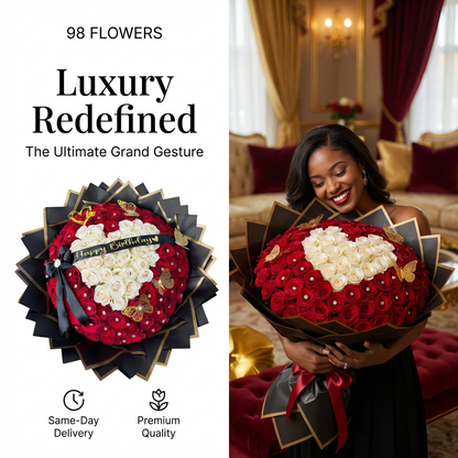 100 Premium Red Roses with White Rose Heart Centerpiece image 4