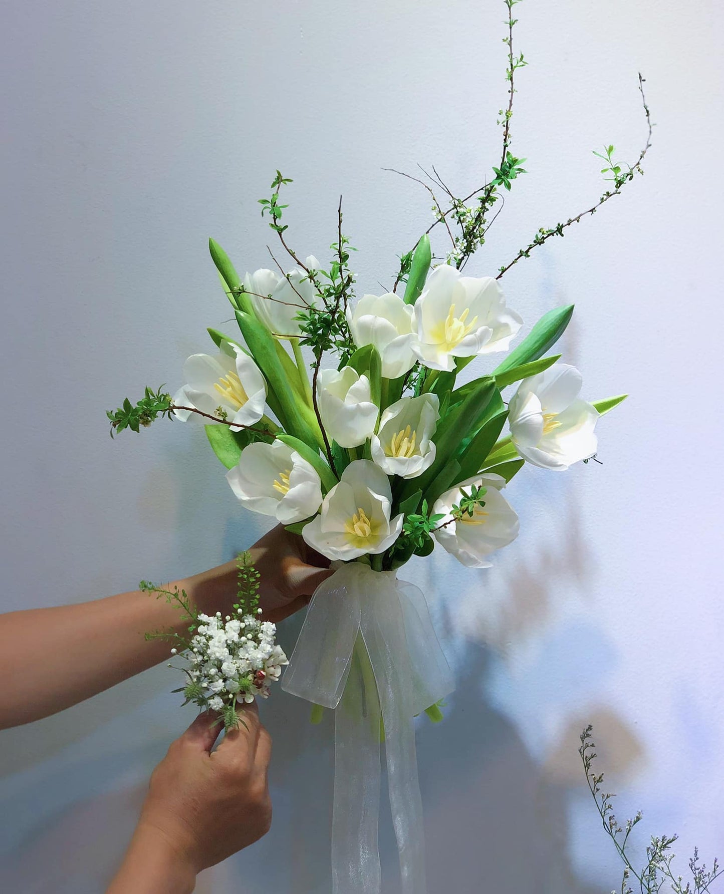 Elegant White Tulip Wedding Bouquet Set image 0