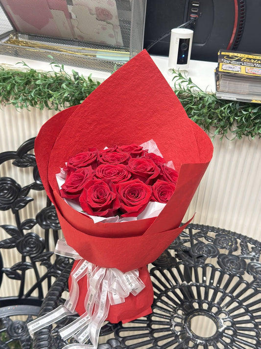 Asian-style wrapped bouquet with one dozen red roses