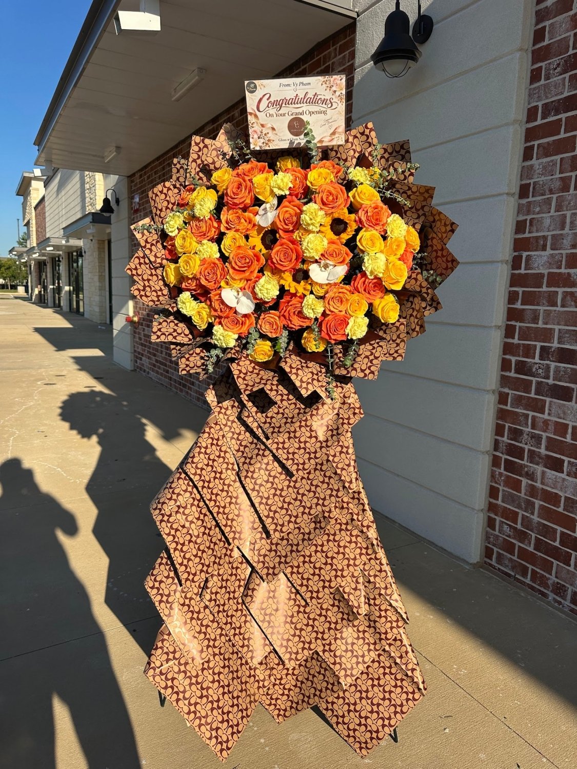Autumn Orange Rose Gerbera & Sunflower Grand Opening Stand - 98 FLOWERS
