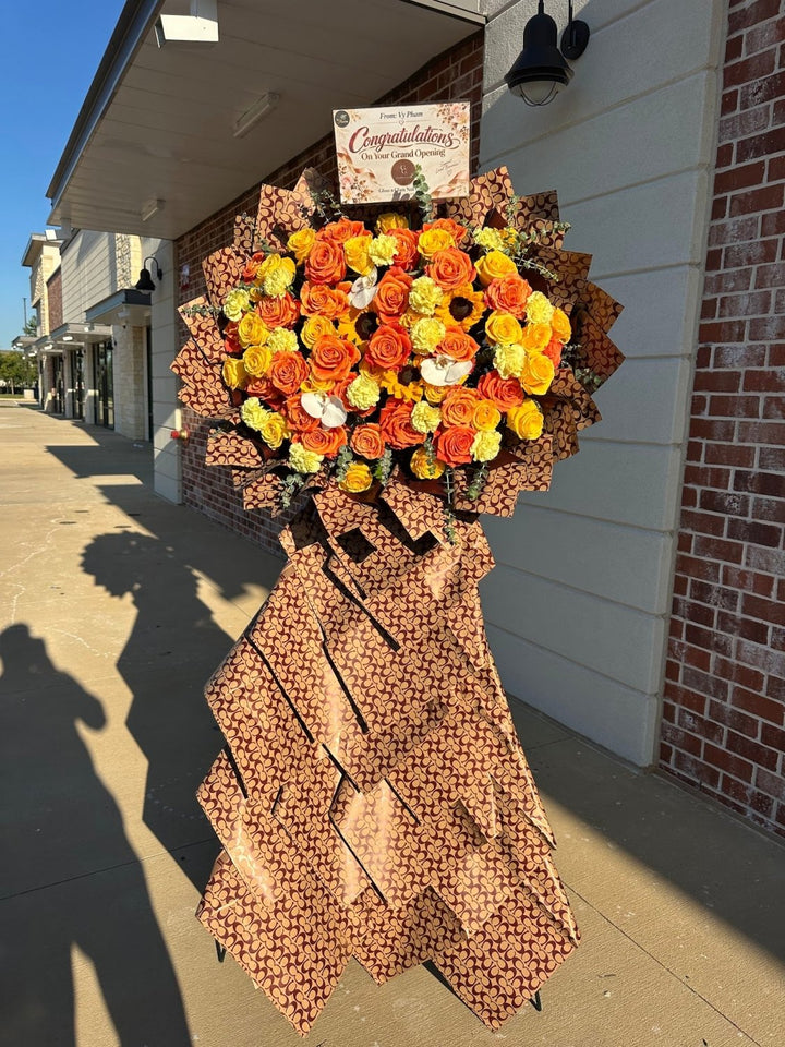 Autumn Orange Rose Gerbera & Sunflower Grand Opening Stand