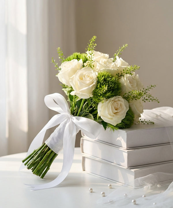 Ivory Rose Green Charm Bridal Bouquet image 1