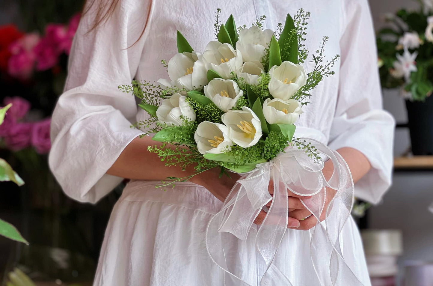 Classic White Tulip Bridal Bouquet image 0