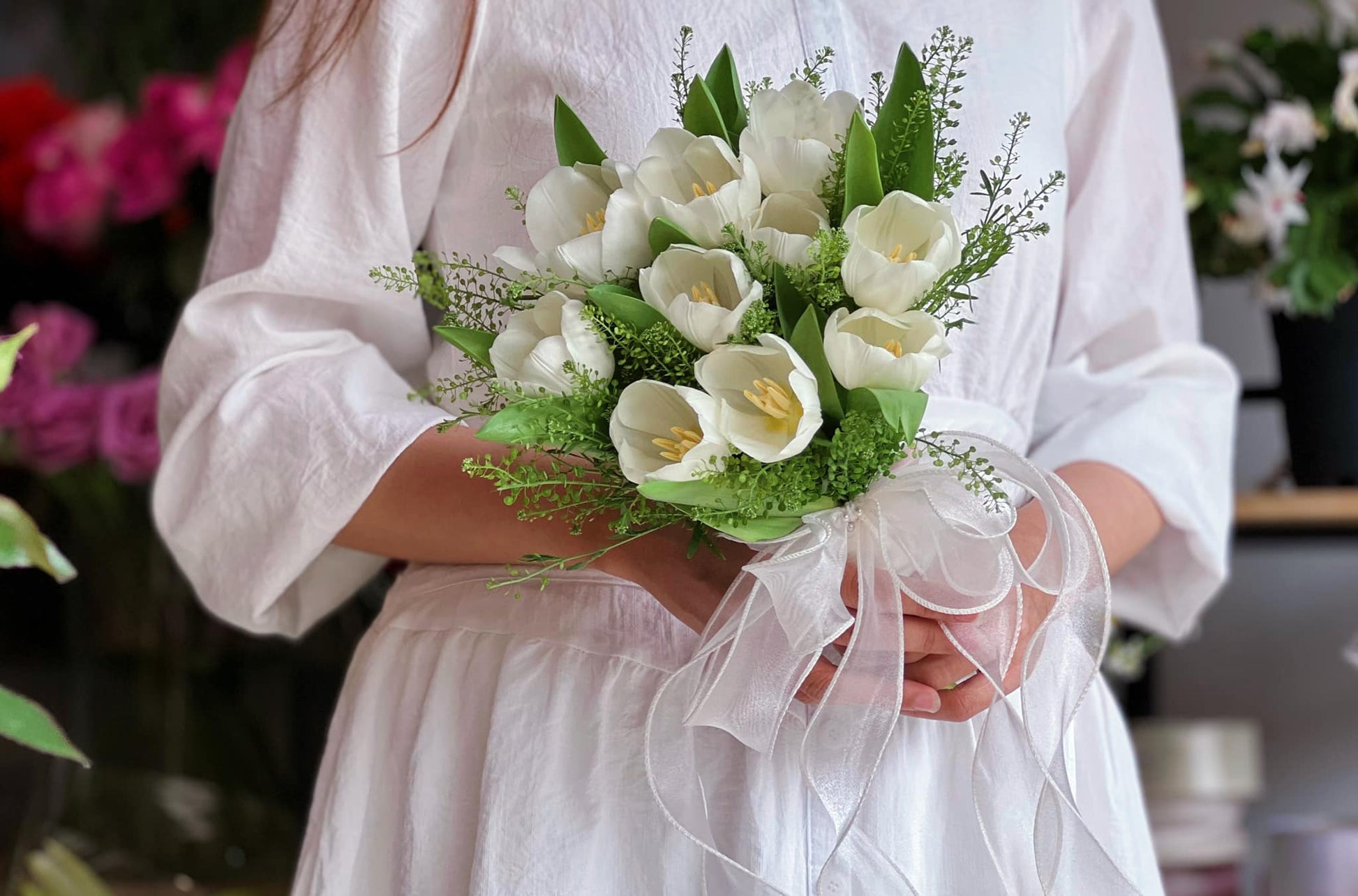 Classic White Tulip Bridal Bouquet image 0