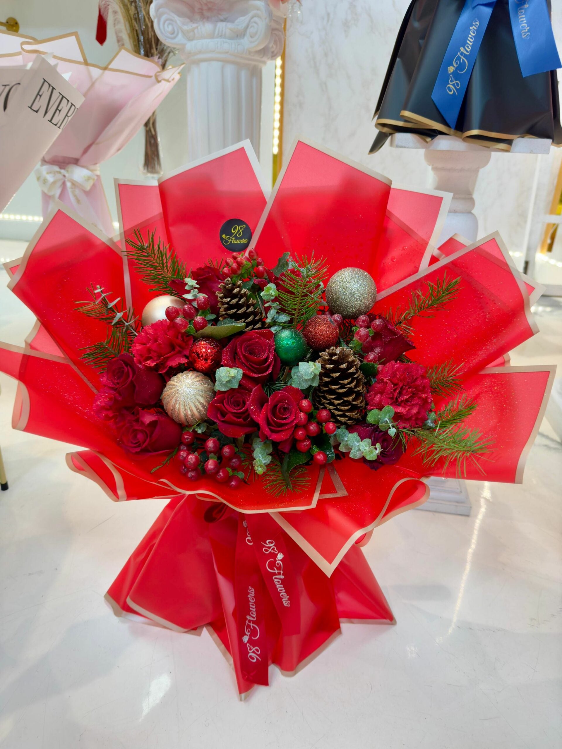 Crimson Festive Elegance Bouquet - Big Size image