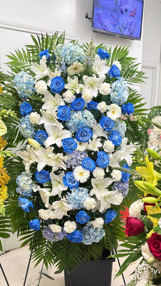 Blue Serenity Blue & White Standing Spray - 98 FLOWERS