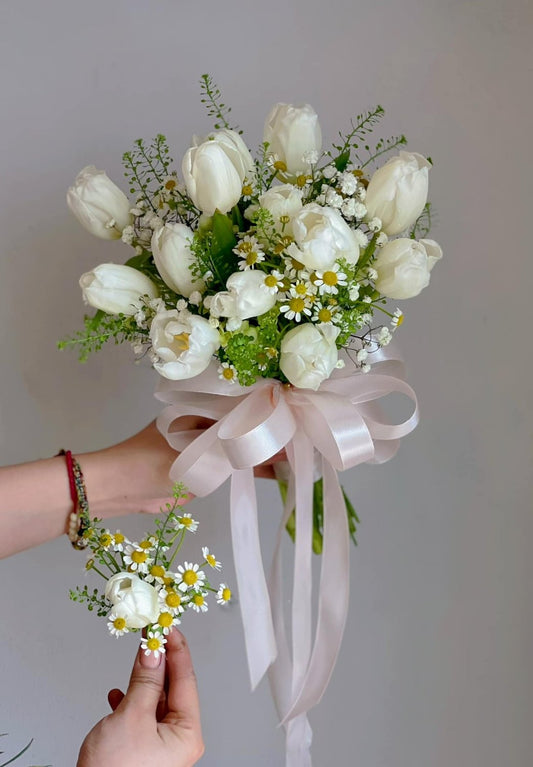 Blush Garden White Tulip Wedding Bouquet - 98 FLOWERS
