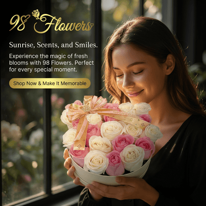 Blush Harmony Rose Box - 98 FLOWERS