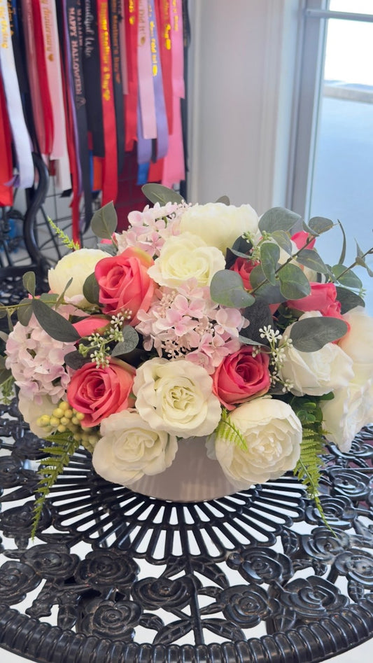 Blush Ivory & Red Artificial Rose Flower Box - 98 FLOWERS