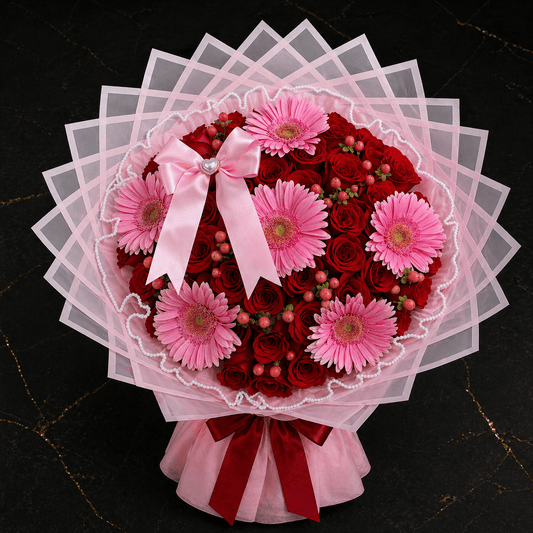 Blush Romance Jumbo Rose & Gerbera Bouquet - 98 FLOWERS