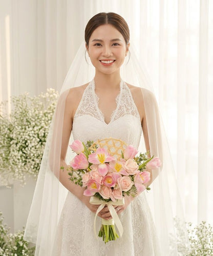 Blush Tulip Rose Bridal Bouquet - 98 FLOWERS
